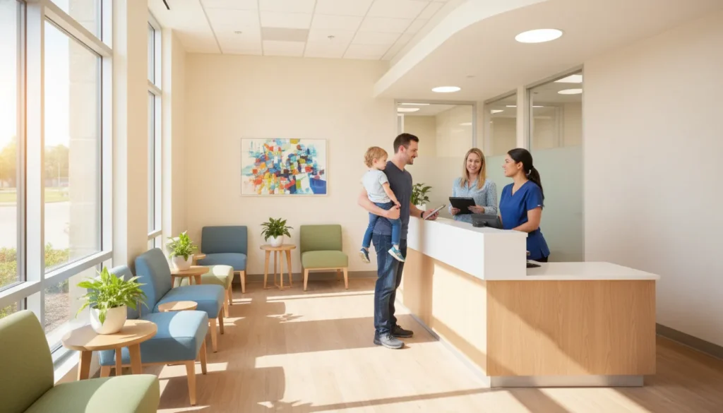 Family medical clinic waiting room for same day sick visit Phenix City care