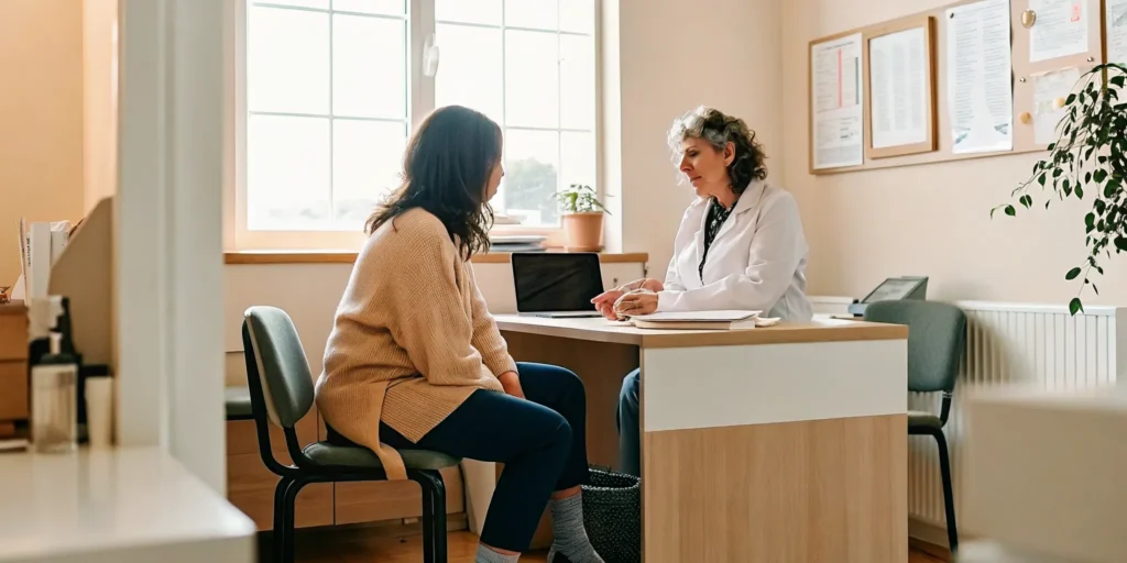 Adult patient discussing preventive wellness care with a primary care clinician