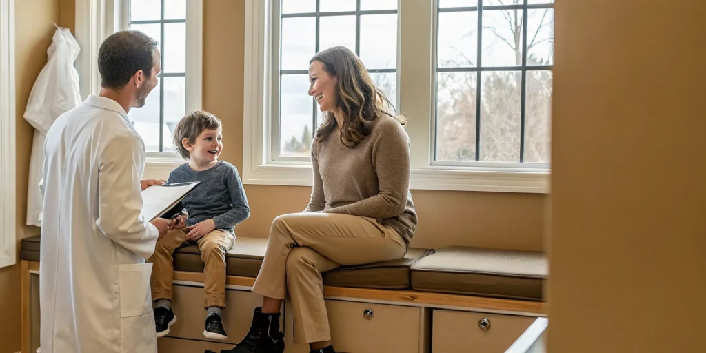 Young athlete and parent meeting a clinician for pediatric sports physicals in East Alabama
