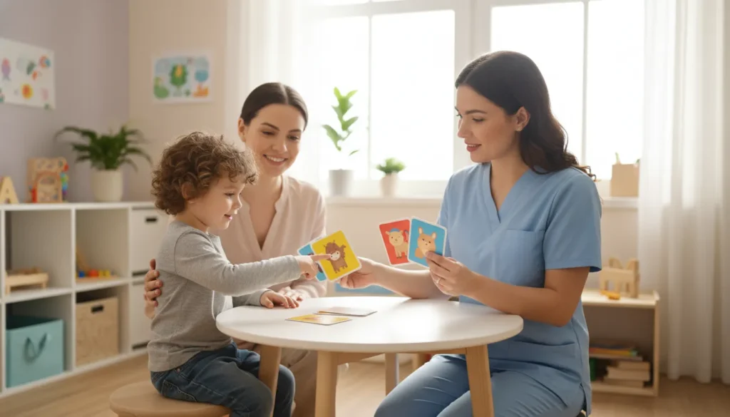 Child and clinician discussing speech therapy for children Columbus GA